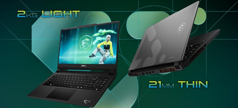 MSI gaming dizüstü bilgisayar, 21mm ince ve hafif tasarımıyla yüksek performans ve taşınabilirlik sunar. Güçlü işlemci ve ekran özellikleriyle oyun ve profesyonel kullanım için ideal.