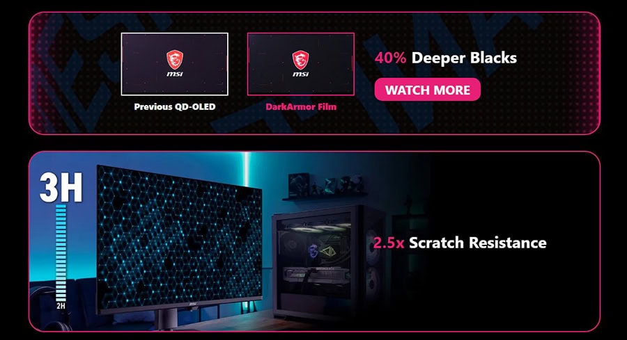 Yüksek çözünürlüklü oyun monitörü ve güçlü bilgisayar kasası, 3D ekran ve 2.5 kat çizik direnci özellikleriyle oyun deneyiminizi artırır.