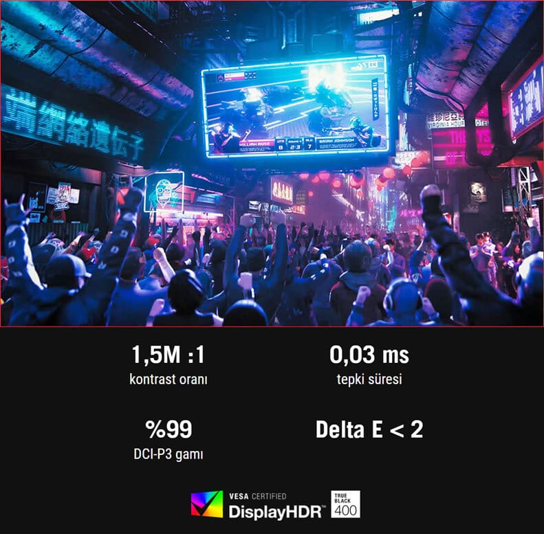 Yüksek yenileme hızına ve düşük tepki süresine sahip oyun monitörü, NVIDIA G-Sync uyumlu, 144Hz, 1ms, yüksek kontrast oranı ve HDR desteği ile üstün oyun deneyimi sağlar.