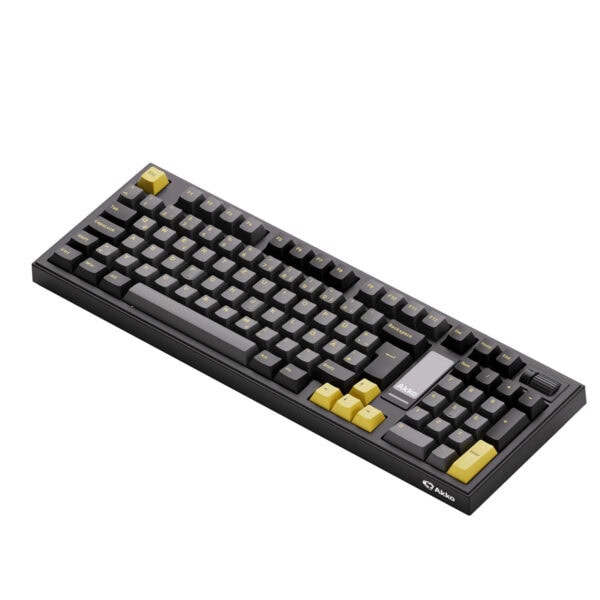 Yüksek kaliteli siyah ve sarı tuşlara sahip mekanik klavye, bilgisayar kullanımı ve oyunlar için ideal, ergonomik tasarım.