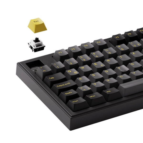 Yüksek kaliteli mekanik klavye ve çıkarılabilir sarı renkli Escape tuşu ile siyah klavye. Oyun ve ofis kullanımı için uygun, dayanıklı ve ergonomik tasarım.