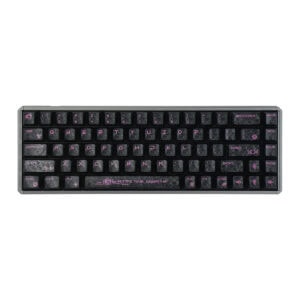 Siyah ve mor renkli, kompakt ve şık tasarımlı klavye ve mouse seti, bilgisayar kullanımını kolaylaştıran ergonomik ve estetik ürün.