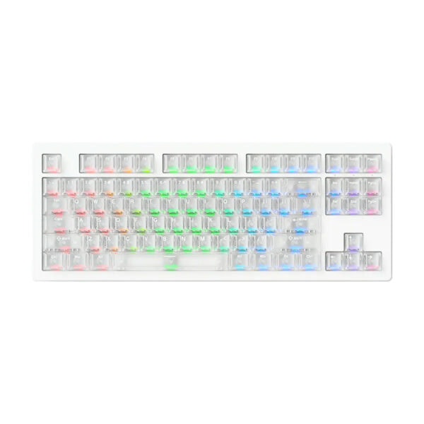 Renkli RGB aydınlatmalı mekanik klavye, bilgisayar ve oyun ekipmanları için ideal, yüksek performanslı ve şık tasarım.