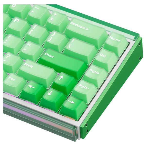 Yeşil renkli mekanik klavye tuşları, bilgisayar kullanımı ve oyunlar için ideal, ergonomik ve şık tasarım.