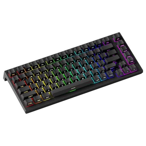 RGB ışıklı mekanik oyun klavyesi, çok renkli aydınlatma efektleri ve dayanıklı tuşlar ile yüksek performans sağlar. Ofis ve oyun deneyimini artıran şık tasarım.