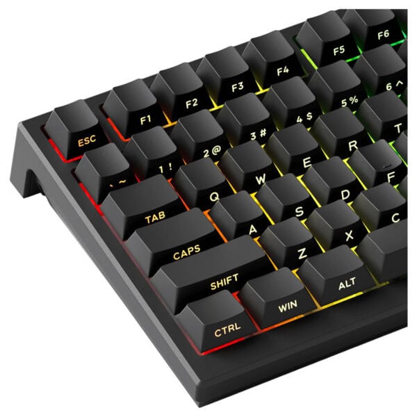 Renkli arka aydınlatmalı oyun ve ofis kullanımı için klavye, ergonomik tasarım, yüksek performanslı tuşlar, dayanıklı yapı, çok renkli LED aydınlatma, bilgisayar aksesuarı.