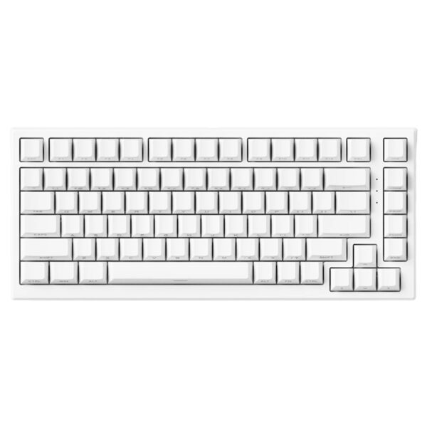 Beyaz kablosuz bilgisayar klavyesi, ergonomik ve şık tasarımıyla ofis ve ev kullanımı için ideal. Yüksek performanslı ve dayanıklı, rahat yazma deneyimi sağlar.