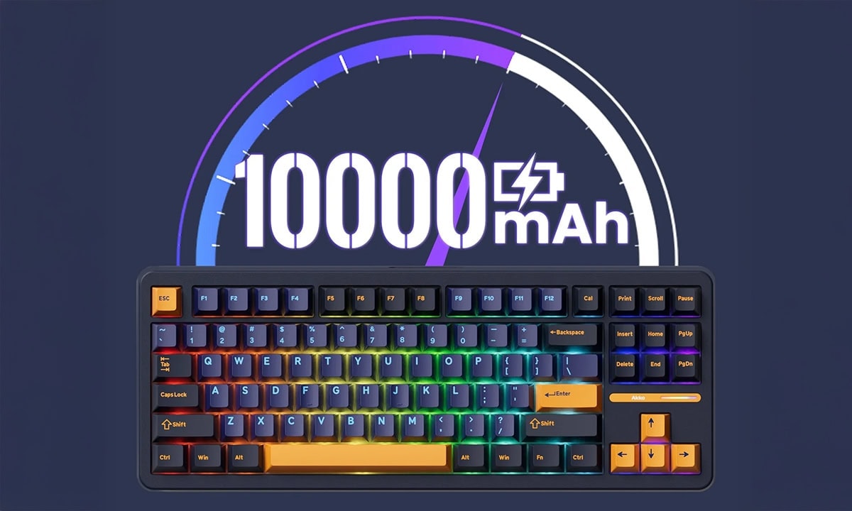 Kablosuz RGB arka aydınlatmalı 1000 mAh bataryaya sahip yüksek kapasiteli klavye.