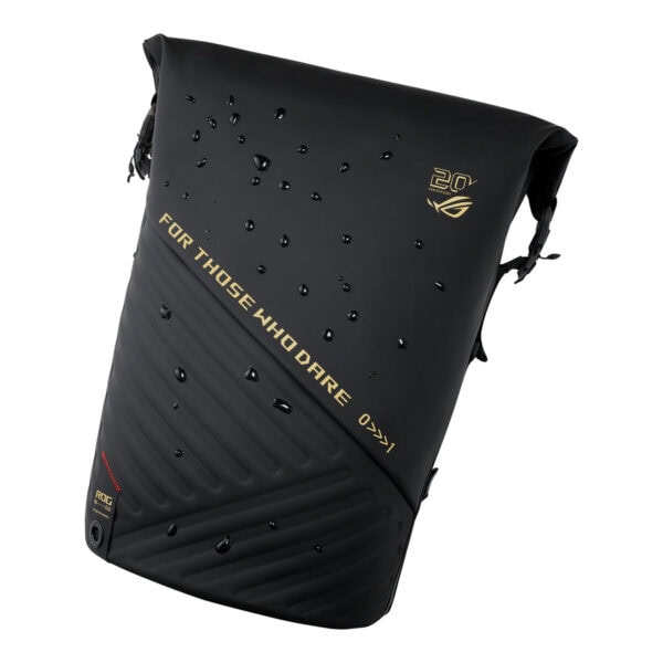 Su geçirmez ve dayanıklı tasarımlı laptop sırt çantası, outdoor ve günlük kullanım için ideal, su damlalarıyla dolu görüntüyle modern ve fonksiyonel seyahat çantası.