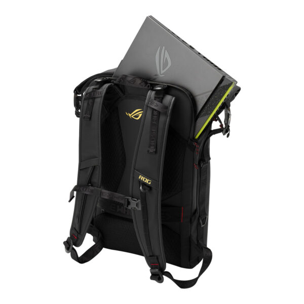 ASUS ROG dizüstü bilgisayar sırt çantası, laptop ve gaming ekipmanları için dayanıklı ve ergonomik tasarım, seyahat ve günlük kullanım için ideal.