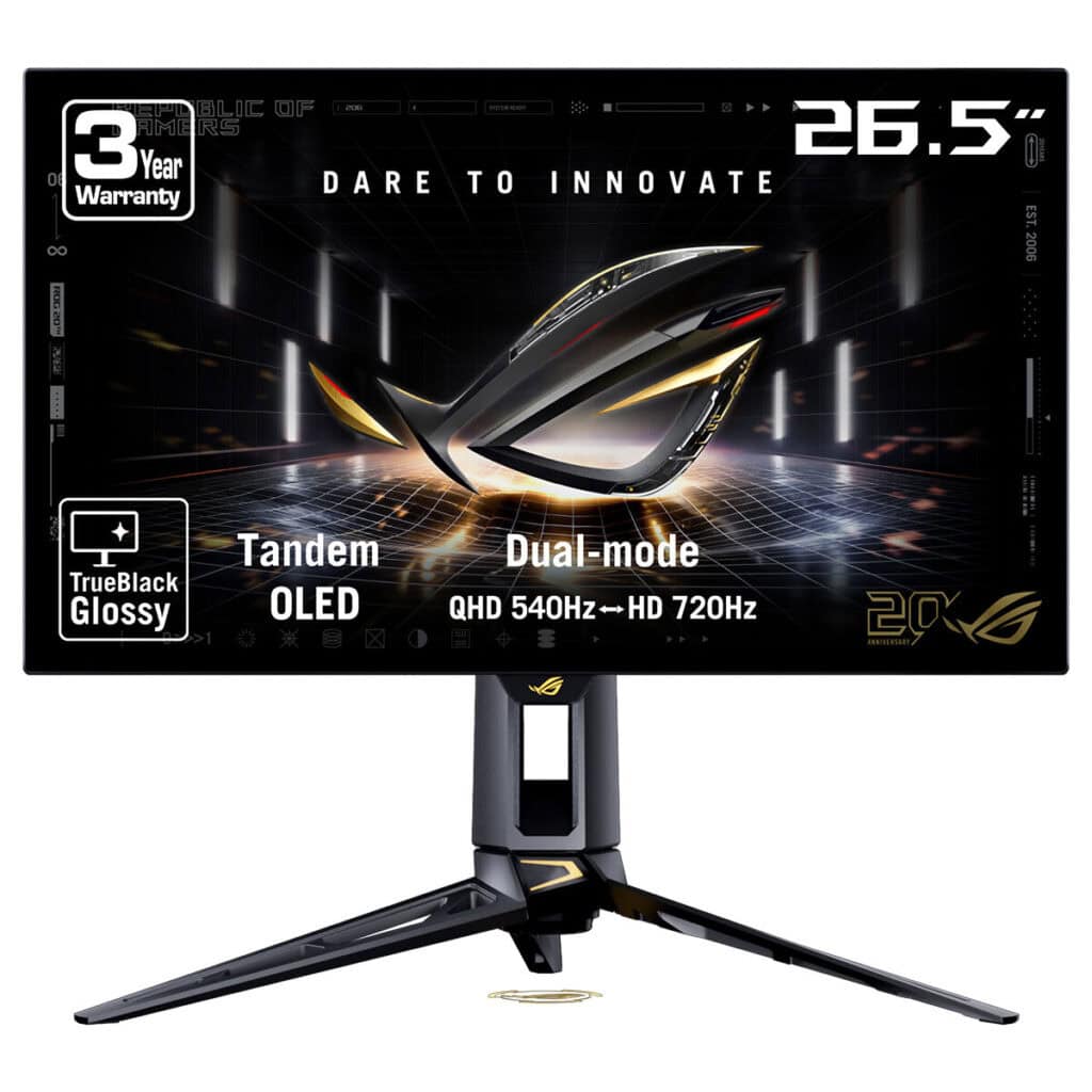 Asus Rog Swift Oled Pg27aqwp G Edition 20 Yil 26 5 Inc 720 Hd 540hz 2k Qhd Dual Mode 0 02ms Adaptive Sync Tandem Woled Pivot Gaming Monitor Fc1