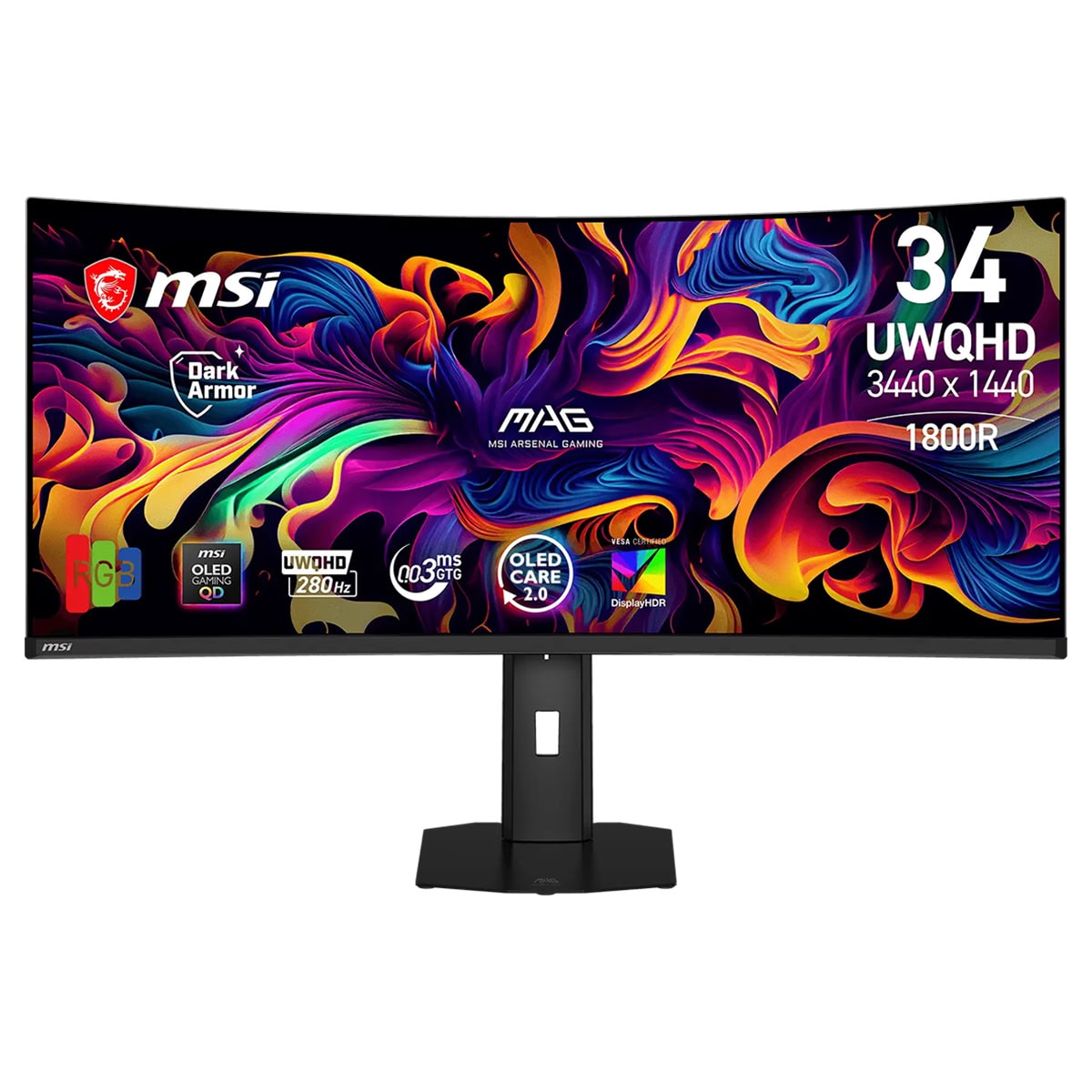 ALT Tag - MSI 34 inç UWQHD oyun monitörü, 3440x1440 çözünürlük, 1800R kavisli ekran, 144Hz yenileme hızı ve HDR desteği ile yüksek performans ve görsel kalite sağlar.