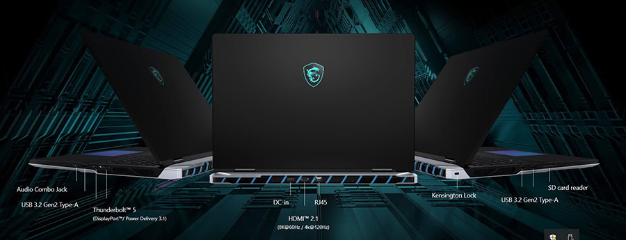 MSI TITAN 18 HX A2WJ-1058TR gaming laptop with three screens, featuring advanced cooling and high-performance components.