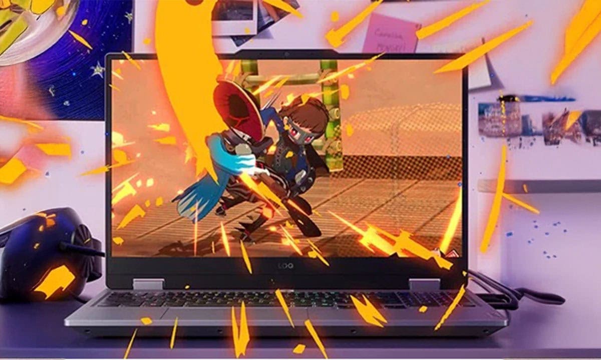 Lenovo LOQ 15IRX10 gaming laptop ekranında dövüş oyunu sahnesi, canlı renkler ve detaylar öne çıkıyor.