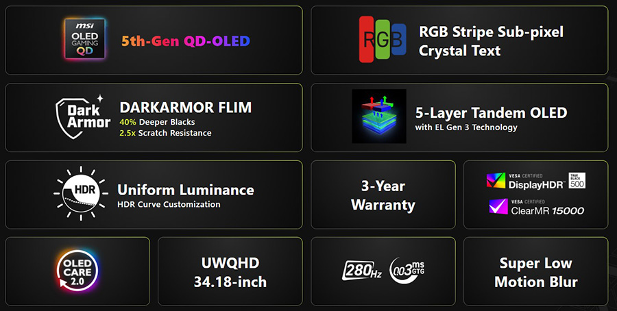 MSI MAG 341CQP QD-OLED X28 34.18 inç 280Hz 0.03ms UWQHD Adaptive Sync Kavisli Gaming Monitör h4