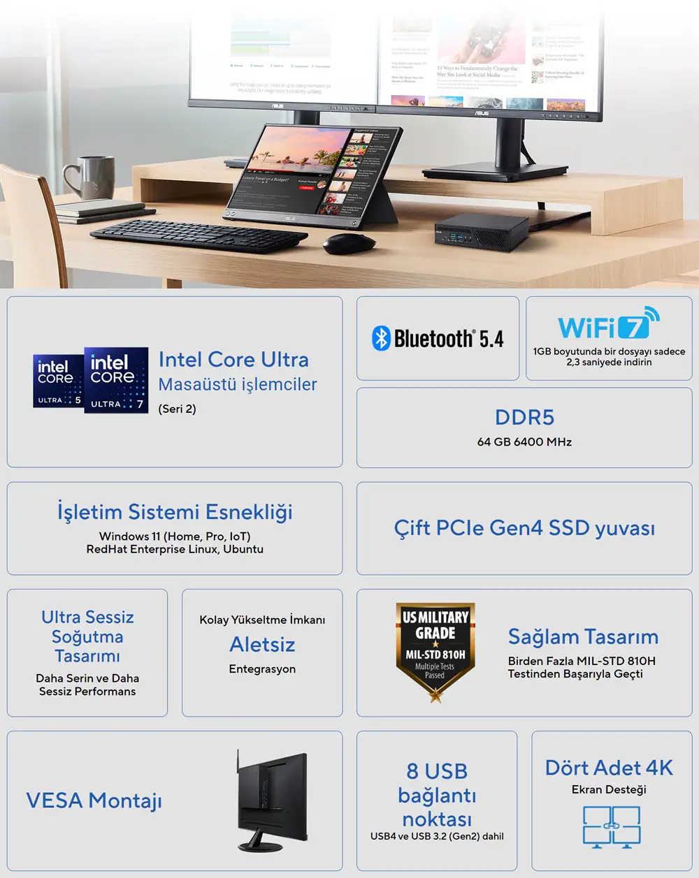 PB64-B50060MH ASUS PB64-B50060MH Intel Ultra 5-225 16GB DDR5 256GB SSD FreeDos Mini Bilgisayar h2