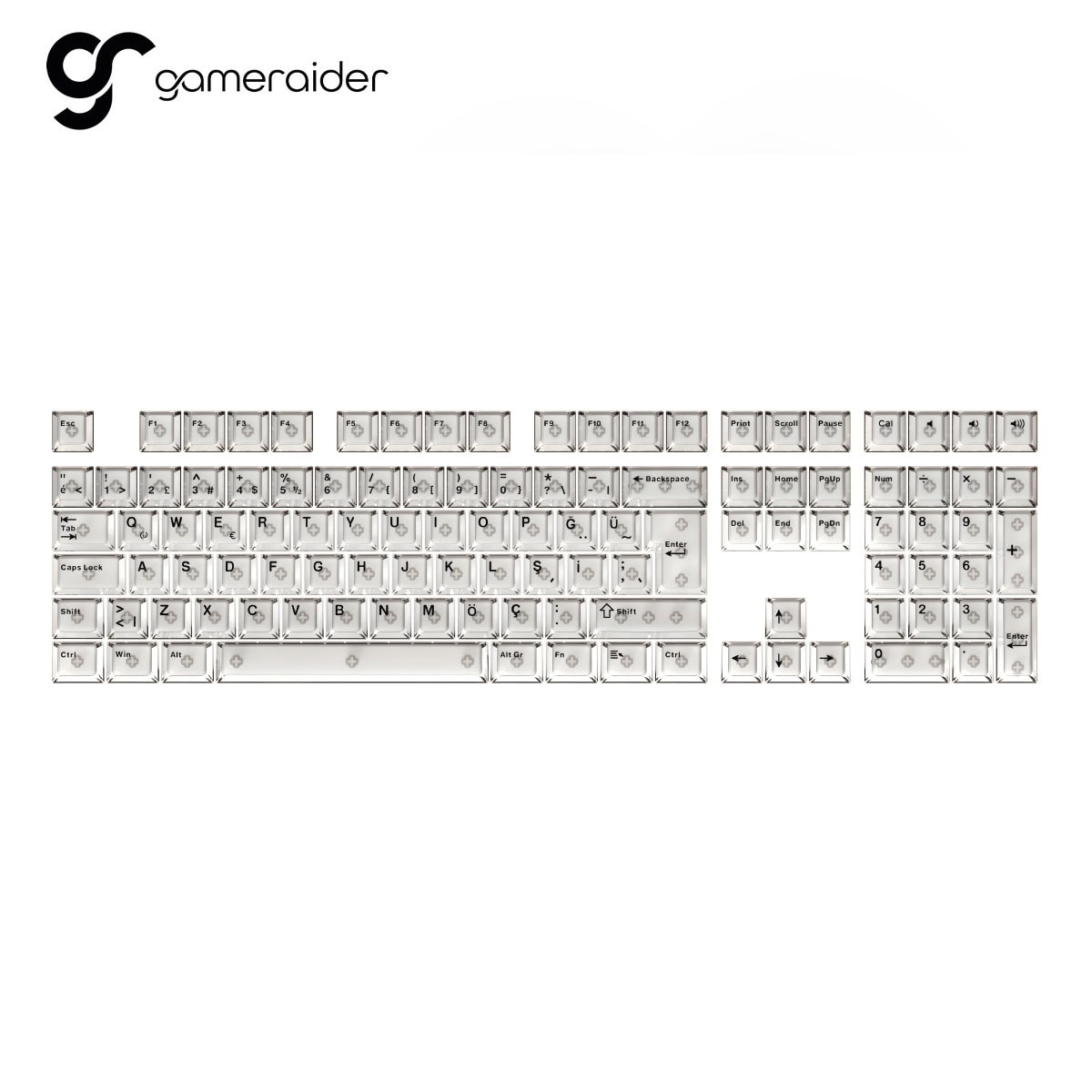 Gameraider Cherry Single Shot Pc Full Set Beyaz Seffaf Turkce Keycap Set Fc2