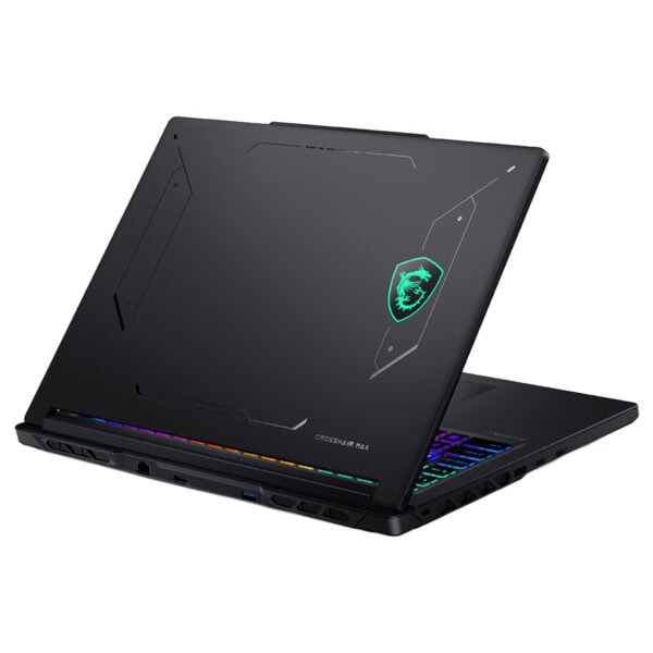 MSI CROSSHAIR 16 MAX HX oyun ve yüksek performanslı kullanım için tasarlanmış şık dizüstü bilgisayar, arkadan aydınlatmalı klavye ve güçlü donanım özellikleriyle öne çıkıyor.