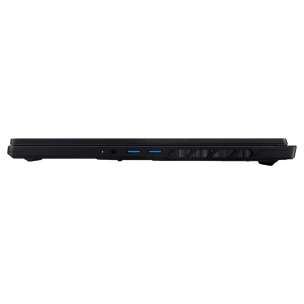 MSI CROSSHAIR 16 MAX HX dizüstü bilgisayarın yan görünümü, USB portları ve soğutma ızgarası detaylarıyla.