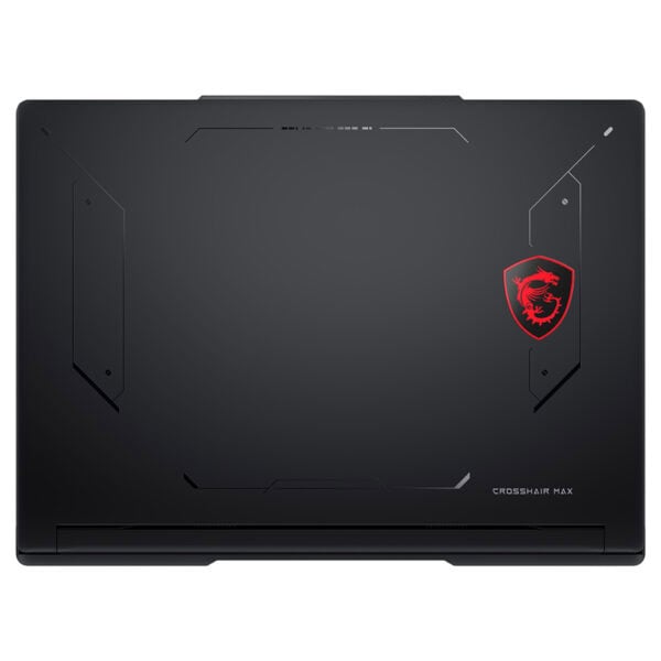 MSI Crosshair 16 Max HX dizüstü bilgisayarın üstten görünümü, güçlü ve şık tasarımıyla dikkat çekiyor.