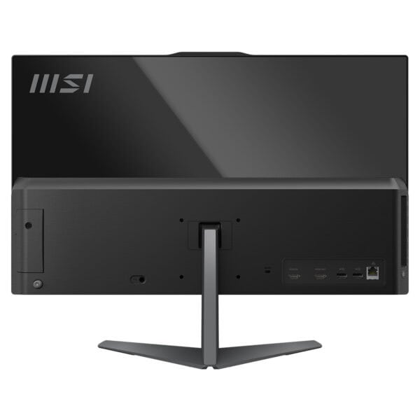 MSI Modern AM242 1M-2268XEU All-in-One bilgisayarın arka görünümü, 23.8 inç Full HD ekran ve bağlantı portlarıyla detaylar.