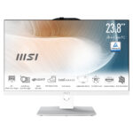 MSI Modern AM242P 1M-1224EU 23.8 inç Full HD All-in-One bilgisayar, Intel Core i5, 8GB DDR5, 512GB SSD, Windows 11 Pro, beyaz renkli, geniş ekran, çoklu bağlantı özellikleri.