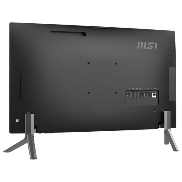 MSI Modern AM273Q AI 1UM-421EU all-in-one bilgisayarın arka görünümü, bağlantı portları ve tasarımı detaylı şekilde gösteriliyor.