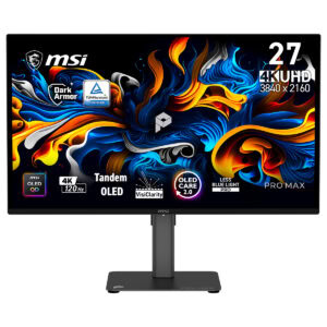 MSI PRO MAX 271UPX12G 26.5 inç 4K UHD, 120Hz, OLED, Adaptive Sync, Pivot, Blue Light Pro monitör görseli.