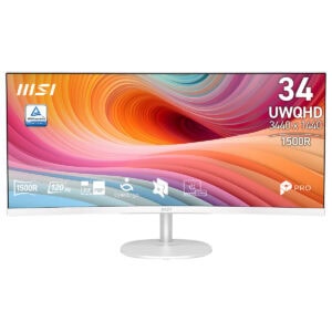 MSI PRO MP341CQW E12 34 inç 120Hz UWQHD kavisli monitör, FreeSync Premium, VA panel, 1500R eğrilik, 3440x1440 çözünürlük, EyeSero teknolojisi, profesyonel kullanım için ideal.