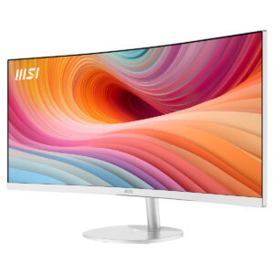 MSI PRO MP341CQW E12 34 inç kavisli monitör, 120Hz yenileme hızı ve UWQHD çözünürlük ile yüksek performanslı ekran deneyimi.