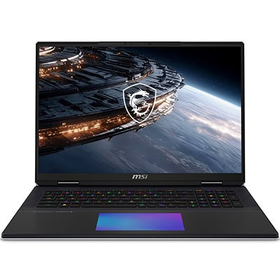 MSI TITAN 18 HX A2WJ-1058TR gaming laptop with 18-inch 4K UHD+ display, GeForce RTX 5090, 96GB DDR5, 4TB SSD, and RGB keyboard.