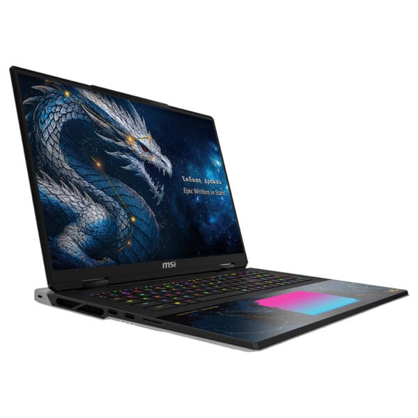 MSI TITAN 18 HX Dragon Edition oyun dizüstü bilgisayarı, 18 inç 4K UHD+ ekran ve RGB klavye ile yüksek performanslı gaming laptopu.