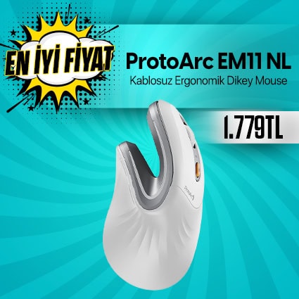 Kablolu olmayan ergonomik dikey mouse, rahat kullanım ve hassasiyet sağlar. ProtoArc EM11 NL model, ofis ve oyunlar için ideal, uygun fiyatlı ve yüksek performanslı kablosuz mouse.