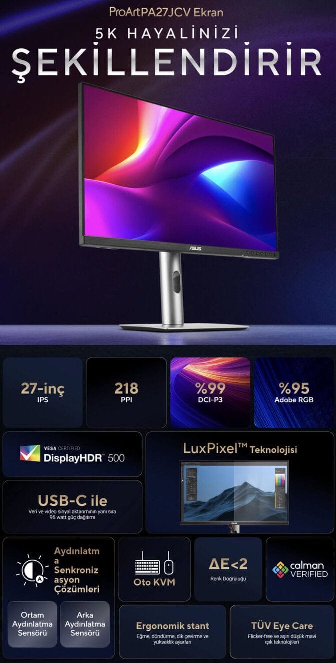 ASUS ProArt PA27JCV 27 inç 60Hz 5ms 5K Full HD Adaptive Sync IPS Monitör h2