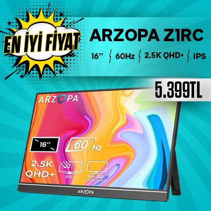 Arzopa Zırh 16 inç ekran, 60Hz yenileme hızı, 2.5K QHD+ çözünürlük ve IPS panel teknolojisi ile üstün görüntü kalitesi sunar. Uygun fiyatlı ve dayanıklı tasarımıyla profesyonel ve oyun amaçlı kullanım.