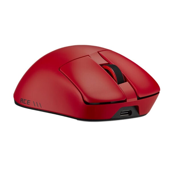 Lava kırmızı renkli ASUS ROG Gladius IV Ace kablosuz oyun faresi, 8K Hz Aimpoint Pro sensör ve ergonomik tasarım ile yüksek performans sağlar.