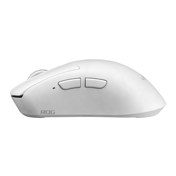 Moonlight White renkli ASUS ROG Gladius IV Ace kablosuz oyun faresi, ergonomik tasarım ve yüksek hassasiyetli sensör ile oyun performansını artırır.
