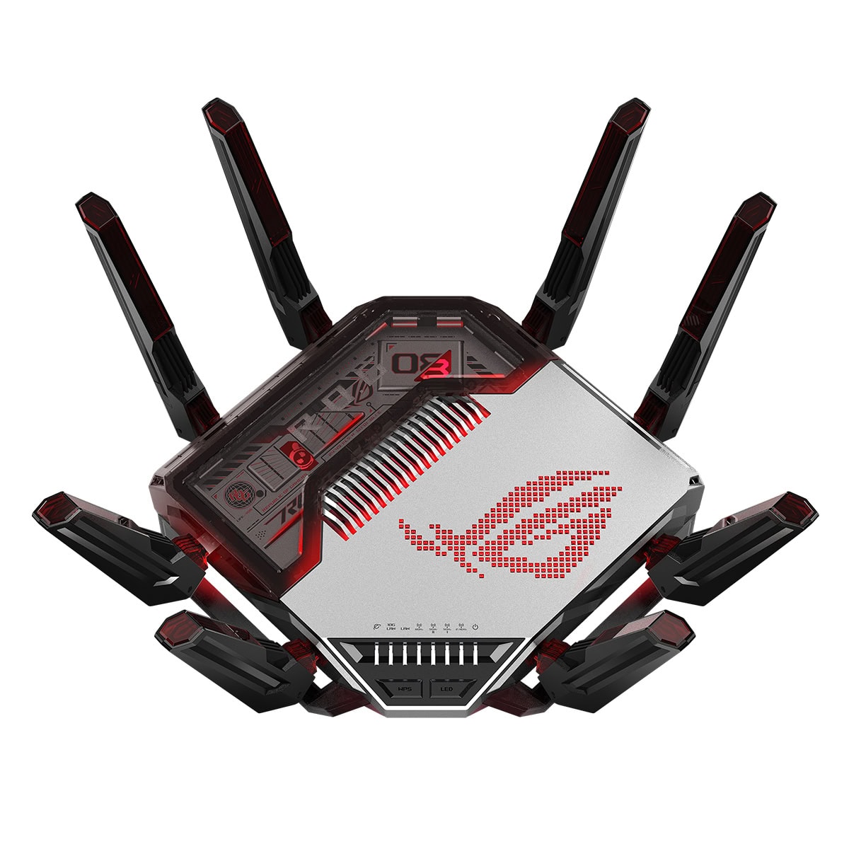 ASUS ROG Rapture GT-BN98 oyun ve yüksek performanslı WiFi router, 8 AiMesh bağlantı noktası ve gelişmiş ağ özellikleri ile dikkat çekiyor.