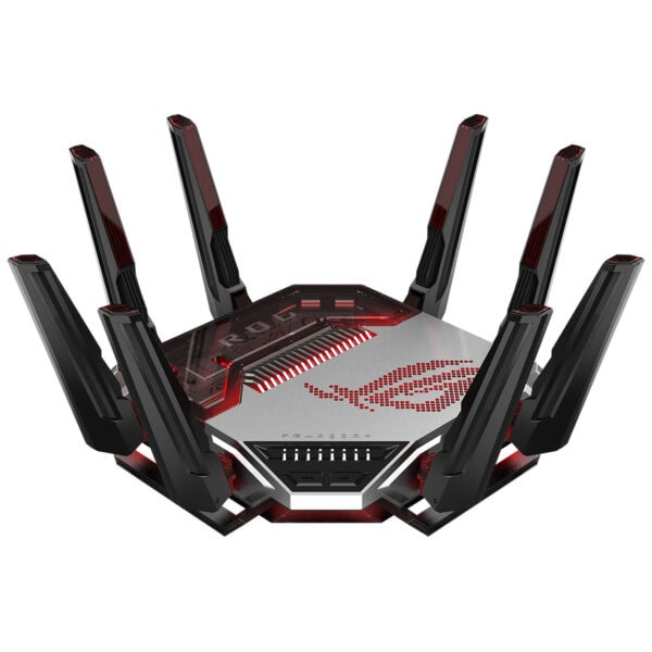 ASUS ROG Rapture GT-BN98 yüksek performanslı oyun router'ı, 8 AiMesh WiFi bağlantısı ve gelişmiş ağ özellikleri ile oyun ve yüksek hızlı internet deneyimi sağlar.