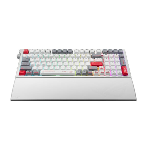 ASUS ROG Strix Morph 96 Kablosuz RGB Mekanik Klavye, beyaz renkli, hotswap switch ve RGB aydınlatma özellikleriyle oyun ve ofis kullanımı için ideal.