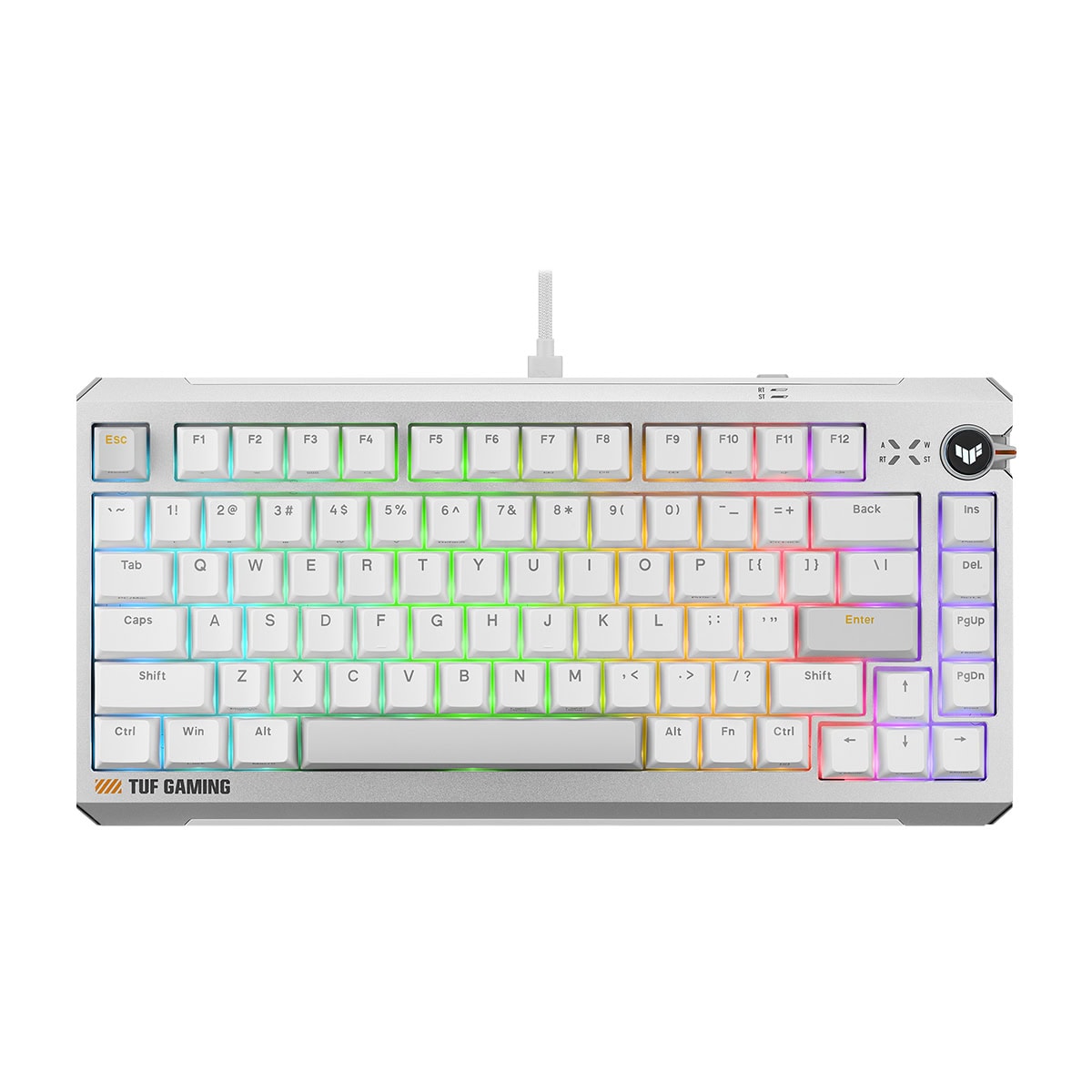 ASUS TUF Gaming K4 Beyaz manyetik switch RGB gaming klavye, 8K Hz Hall Effect, hotswap özellikleriyle dikkat çekiyor.