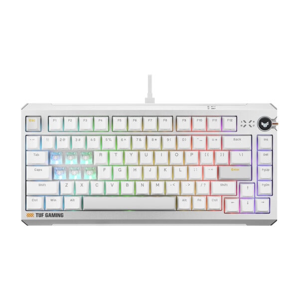 ASUS TUF Gaming K4 Beyaz manyetik switch RGB gaming klavye, 8K Hz Hall Effect hotswap özellikleriyle dikkat çekiyor.