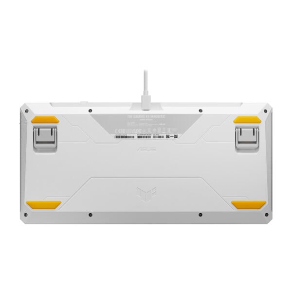 Beyaz ASUS TUF Gaming K4 klavye, manyetik switchler ve RGB aydınlatma özellikleriyle oyun performansını artırır.