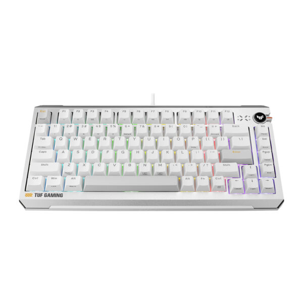ASUS TUF Gaming K4 Beyaz manyetik switch ve RGB aydınlatmalı oyun klavyesi, hall effect teknolojisi ve hotswap özellikleriyle dikkat çekiyor.