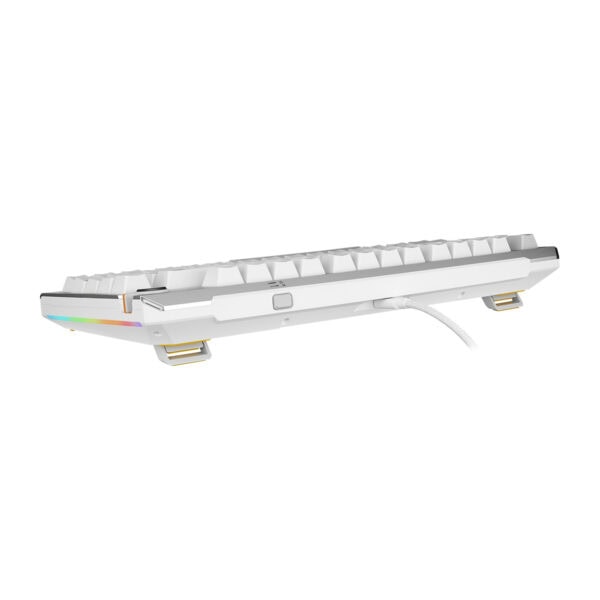 Beyaz ASUS TUF Gaming K4 manyetik switch'li RGB oyun klavyesi, Hall Effect teknolojisi ve hotswap özellikleriyle öne çıkıyor.
