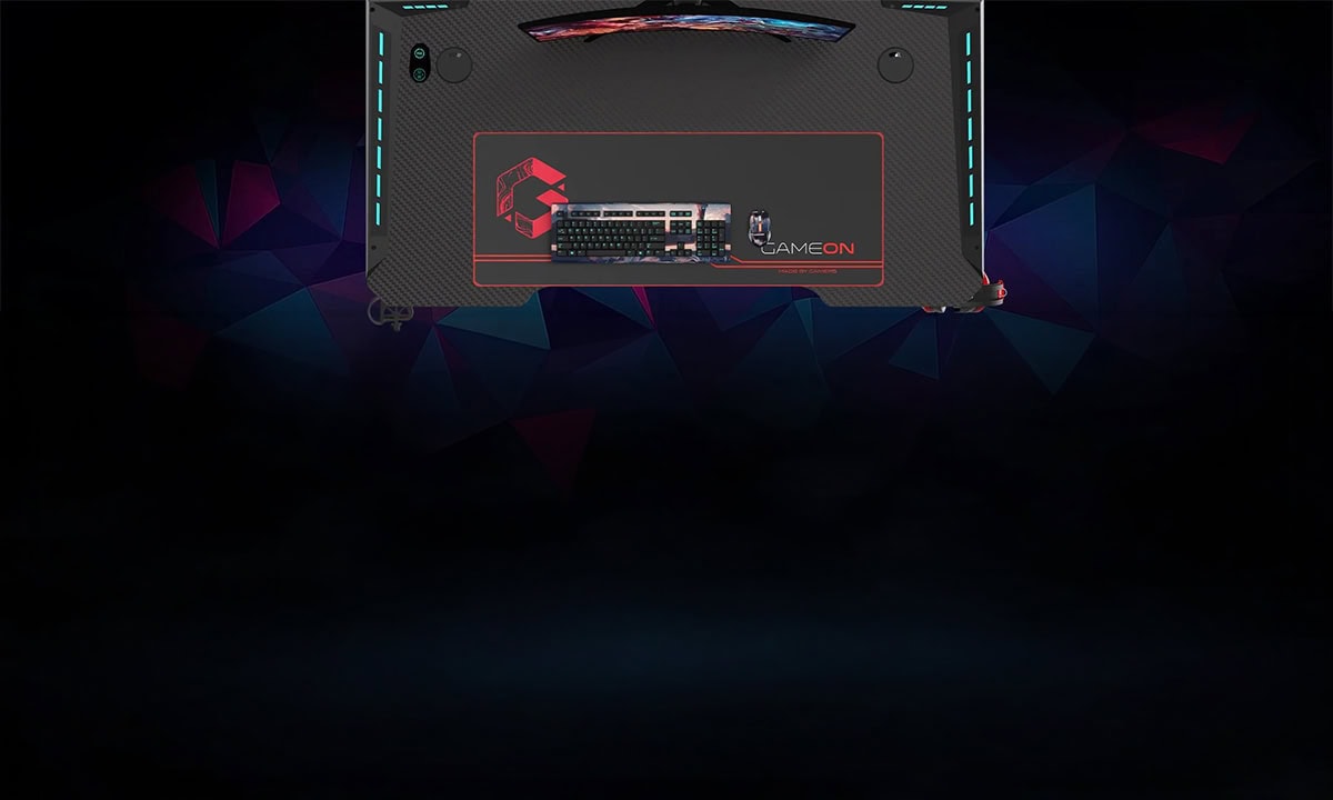 120x60 Siyah oyuncu masası, RGB aydınlatmalı, oyun ve çalışma için ideal, modern tasarım, dayanıklı yapı, ergonomik ve şık görünüm.