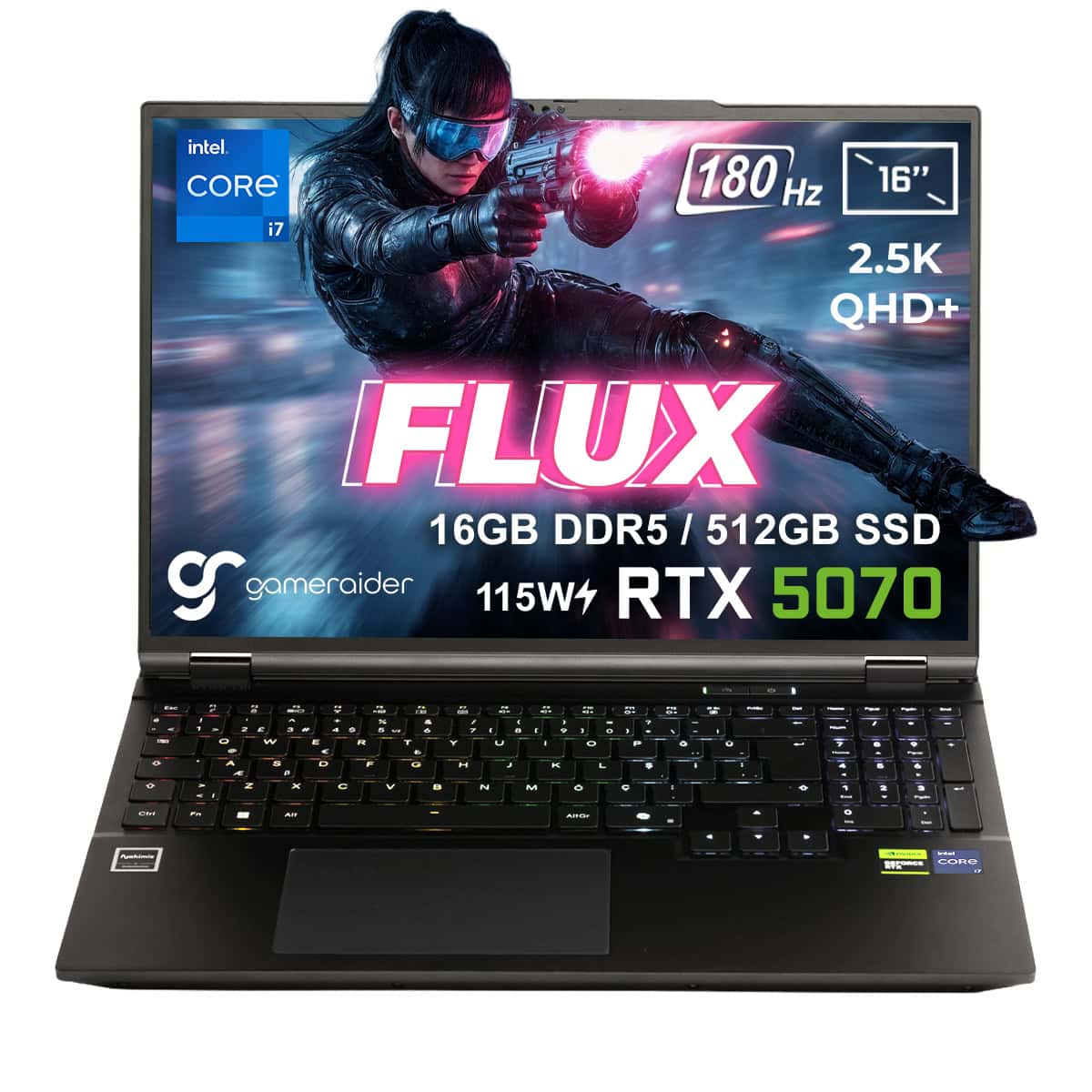 Gameraider Flux Gr16 Intel Core I7 14650hx Rtx 5070 8gb 115w 16gb Ddr5 512gb Ssd 16 Inc 2 5k Qhd 180hz Freedos Gaming Laptop Fc1