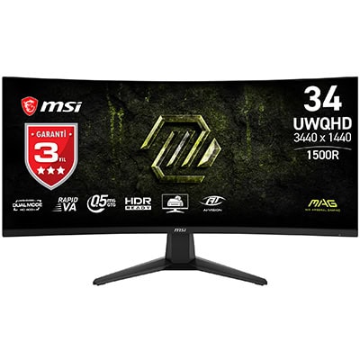 MSI MAG 346CQDF E20 34 inç 400Hz UWQHD kavisli oyun monitörü, 0.5ms tepki süresi, FreeSync Premium, HDR, Dual-Mode, 1500R eğrilik, geniş ekran.