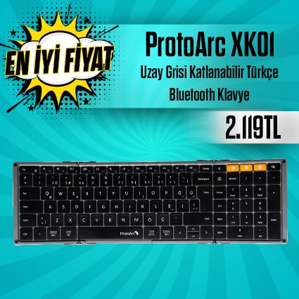 ProtoArc XK01 uzay gri Bluetooth kablosuz klavye, Türkçe katlanabilir uzay grisi tasarımıyla, ergonomik ve taşınabilir, uygun fiyatlı ve yüksek performanslı.