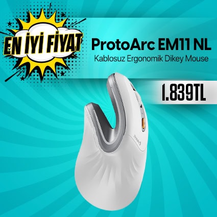 Kablolu olmayan ergonomik dikey mouse, rahat kullanım ve hassasiyet sağlar. ProtoArc EM11 NL model, ofis ve oyunlar için ideal, uygun fiyatlı ve yüksek performanslı kablosuz mouse.